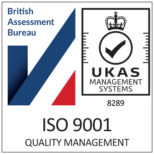 ISO 9001:2015 certified — British Assessment Bureau, UKAS accredited certification body No. 8289